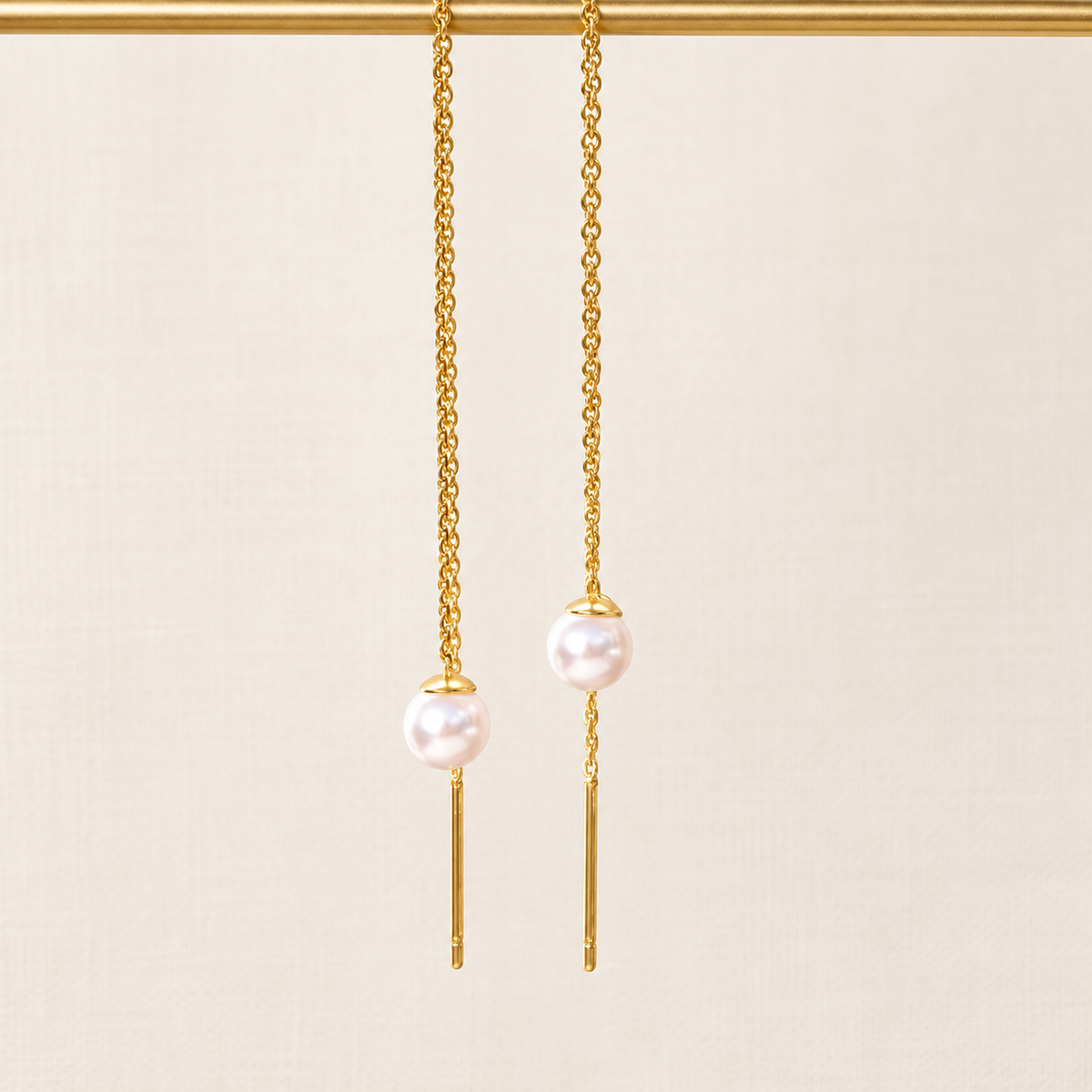 Dangle Pearl Chain Earrings, 12cm, Gold or Silver, Pair