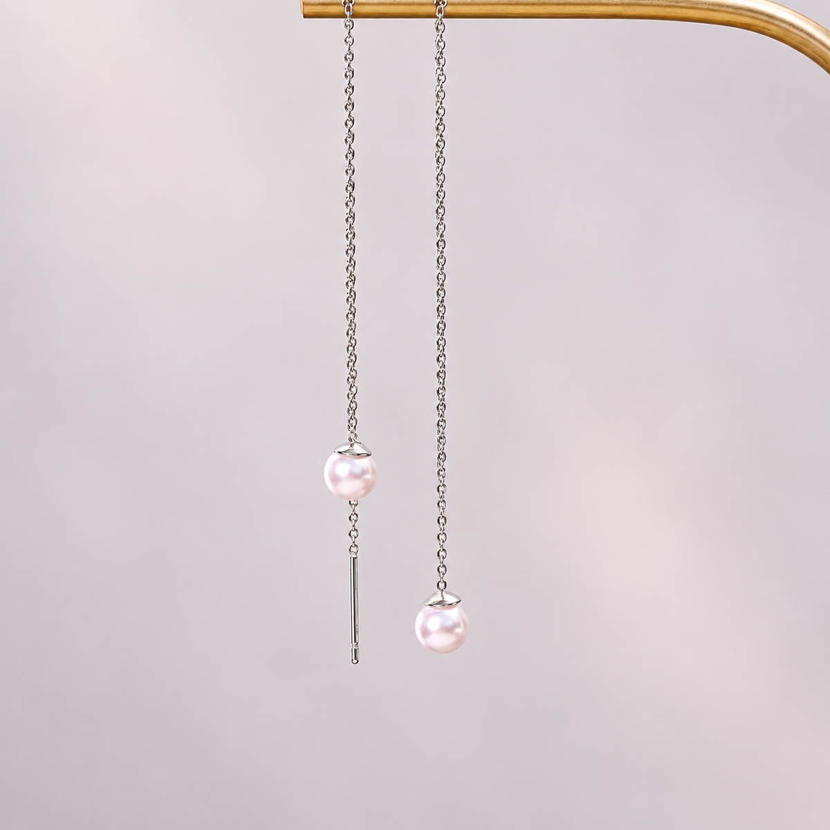Dangle Pearl Chain Earrings, 12cm, Gold or Silver, Pair