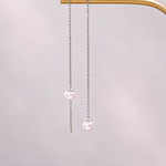 Dangle Pearl Chain Earrings, 12cm, Gold or Silver, Pair