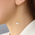 Dangle Pearl Chain Earrings, 12cm, Gold or Silver, Pair