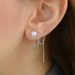 Dangle Pearl Chain Earrings, 12cm, Gold or Silver, Pair
