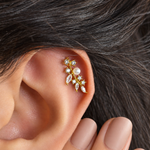 Leaf Pearl Stud Earring in Gold or Silver, Single