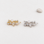 Leaf Pearl Stud Earring in Gold or Silver, Single