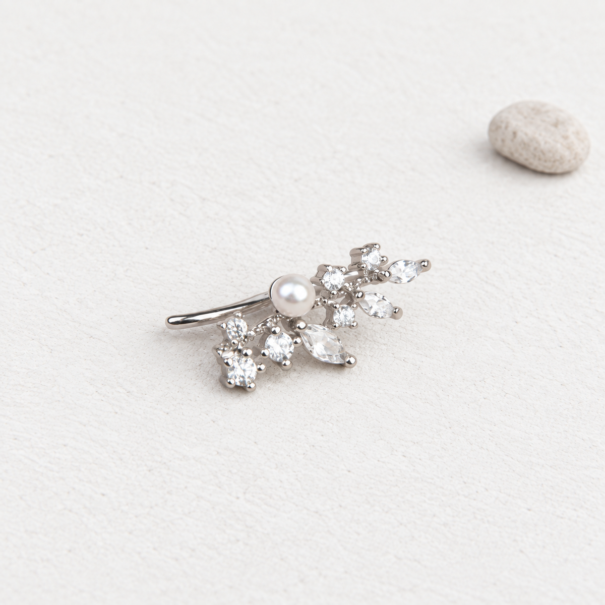 Leaf Pearl Stud Earring in Gold or Silver, Single