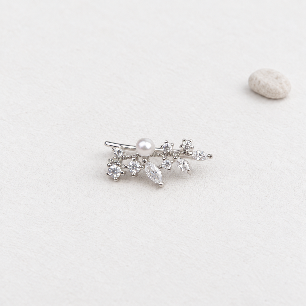 Leaf Pearl Stud Earring in Gold or Silver, Single