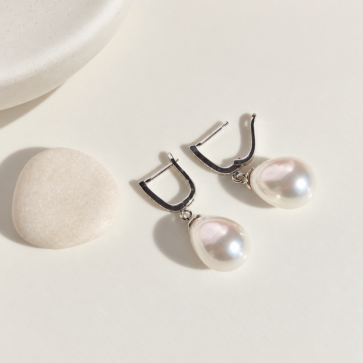 Pearl Hoop Earrings, 8mm, Gold or Silver, Pair