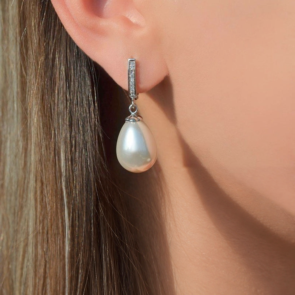 Pearl Hoop Earrings, 8mm, Gold or Silver, Pair
