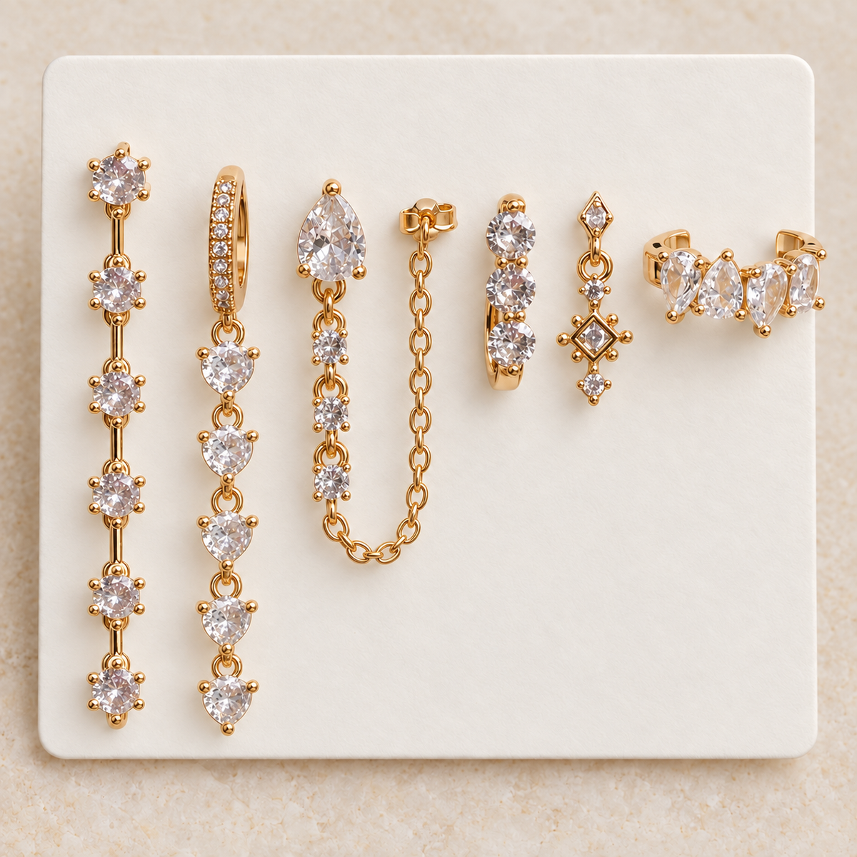Zircon Hoop and Dangle Earring Set, Gold or Silver, Set of 6
