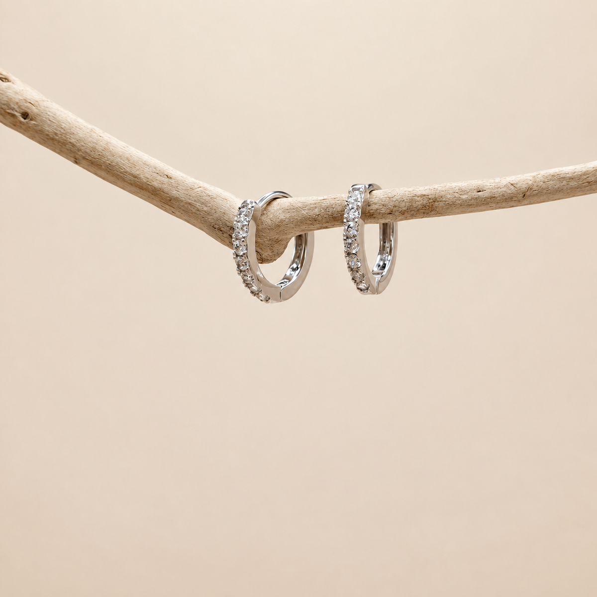 Zircon Hoop Earrings, 15mm, Silver, Pair