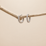 Zircon Hoop Earrings, 15mm, Silver, Pair