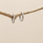 Zircon Hoop Earrings, 15mm, Silver, Pair