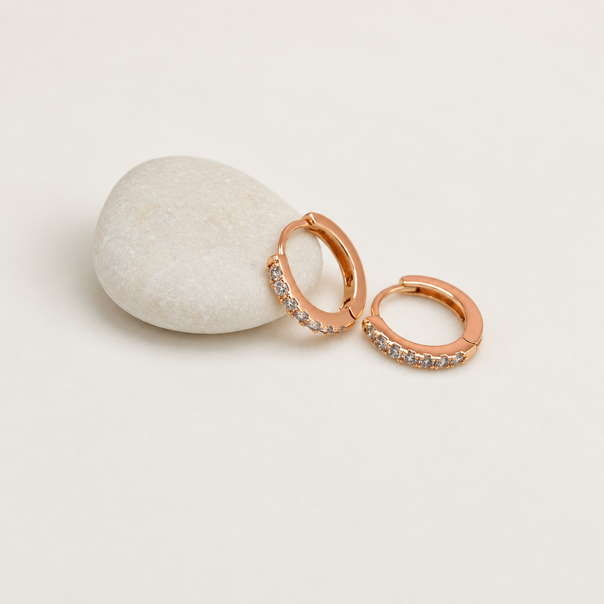 Zircon Hoop Earrings, 11mm, Gold or Rose Gold, Pair