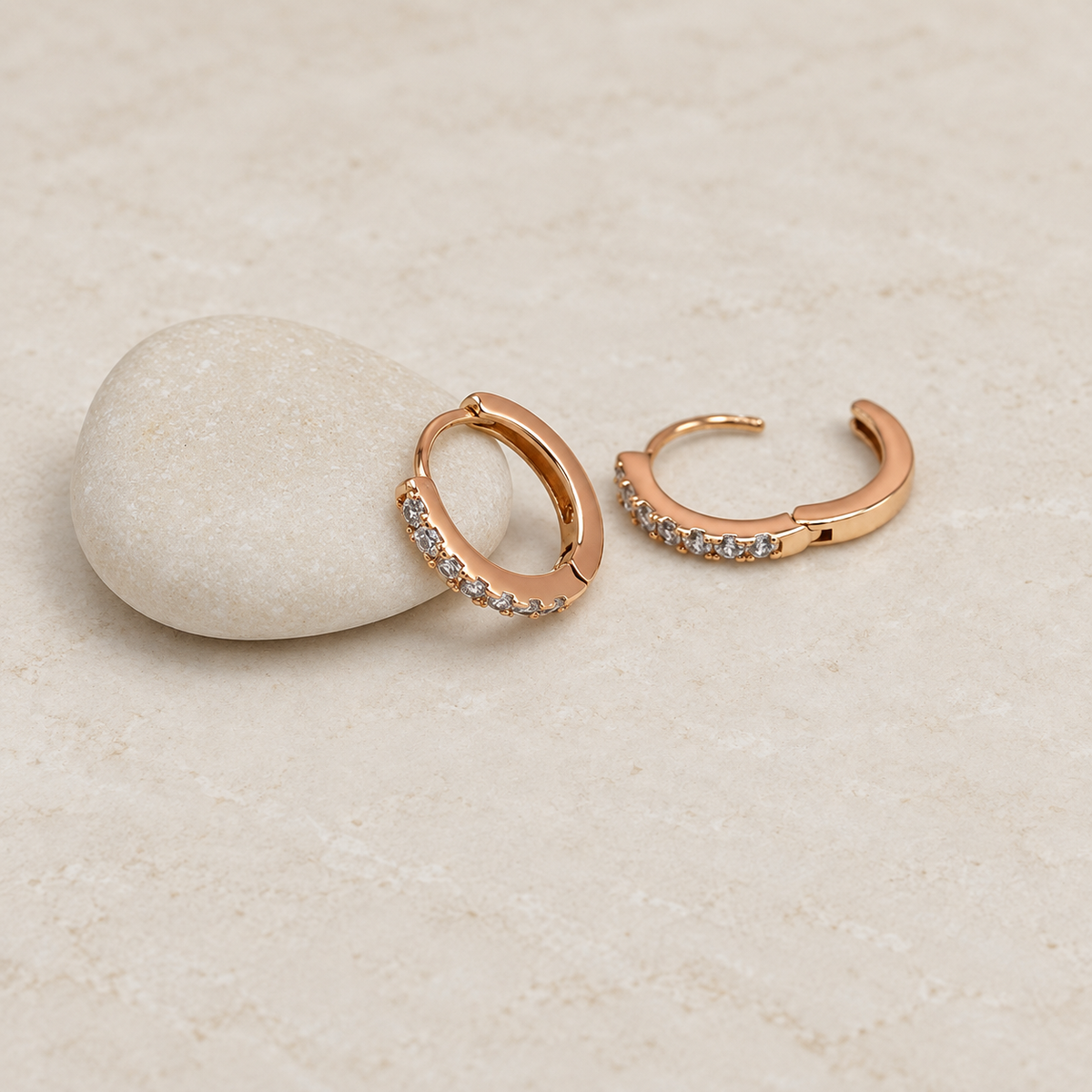 Zircon Hoop Earrings, 11mm, Gold or Rose Gold, Pair