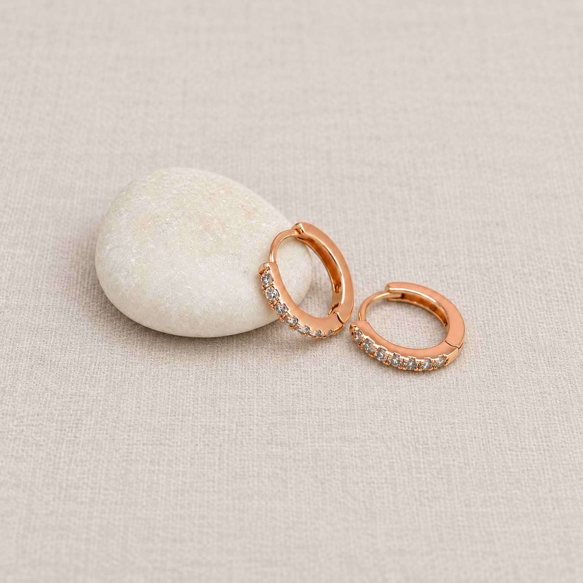 Zircon Hoop Earrings, 11mm, Gold or Rose Gold, Pair