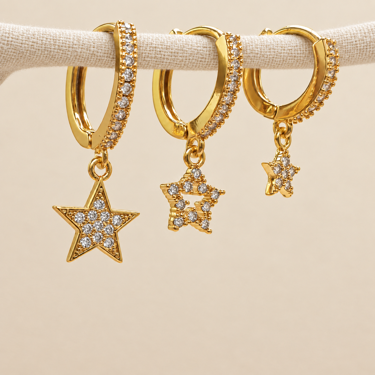 Star Dangle Earring Set, 8mm, 11mm & 13mm, Gold or Silver, Set of 3