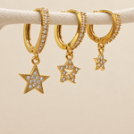 Star Dangle Earring Set, 8mm, 11mm & 13mm, Gold or Silver, Set of 3