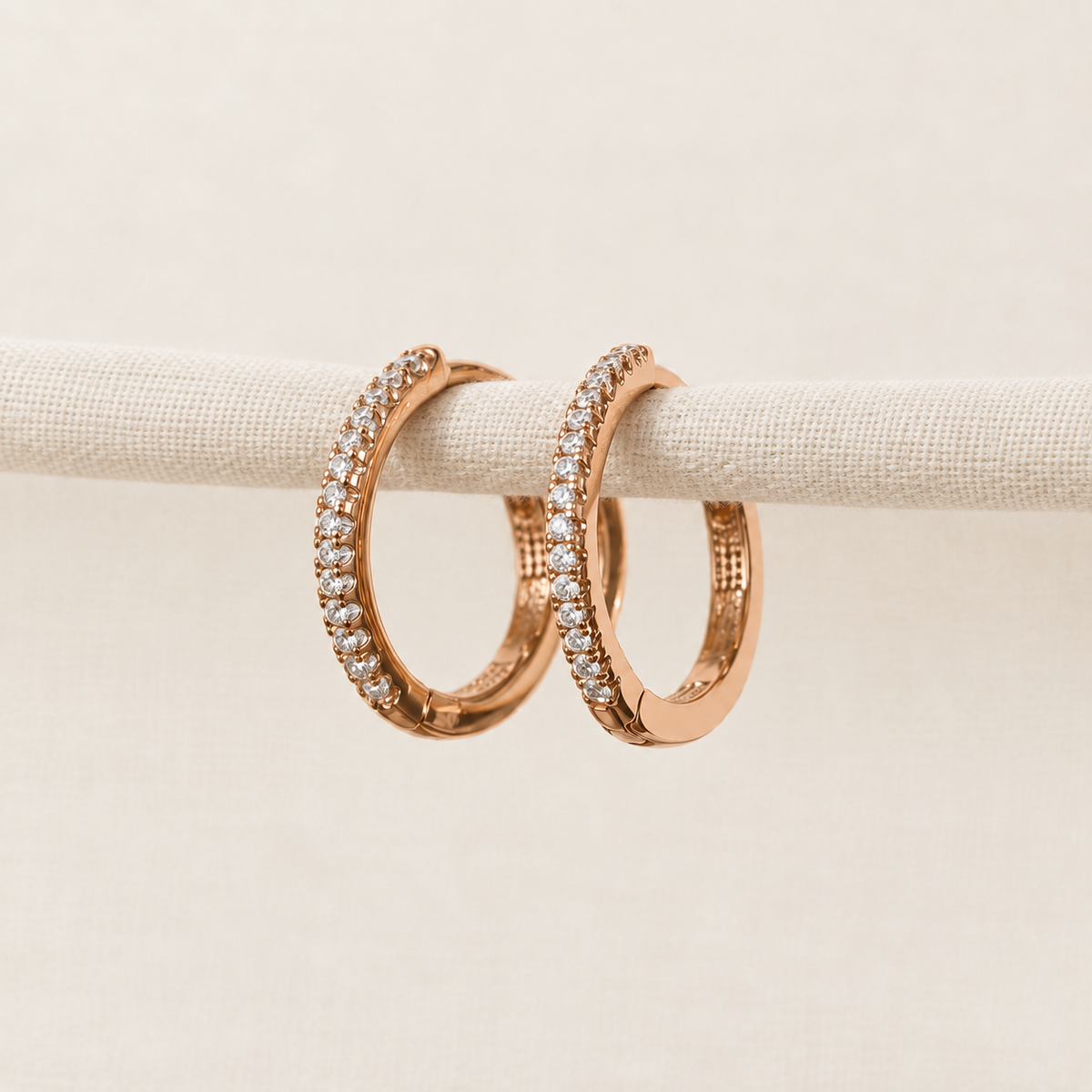 Zircon Midi Hoop Earrings, 16mm, Gold, Pair