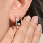 Zircon Midi Hoop Earrings, 16mm, Gold, Pair