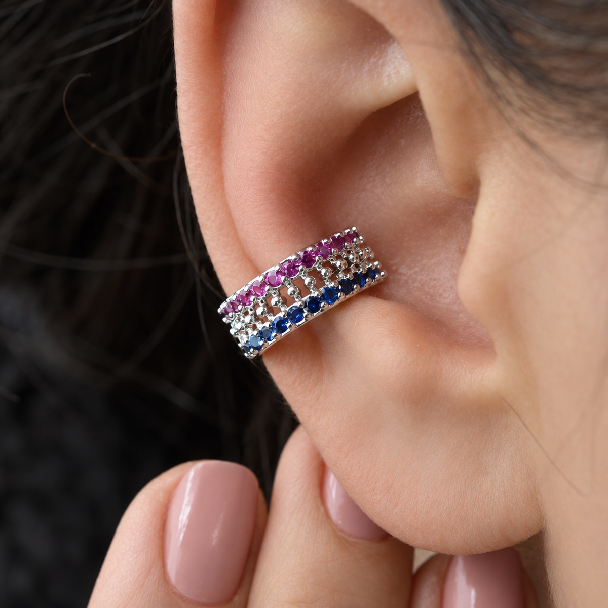 Zircon Gemstone Ear Cuff, Gold or Silver, Single