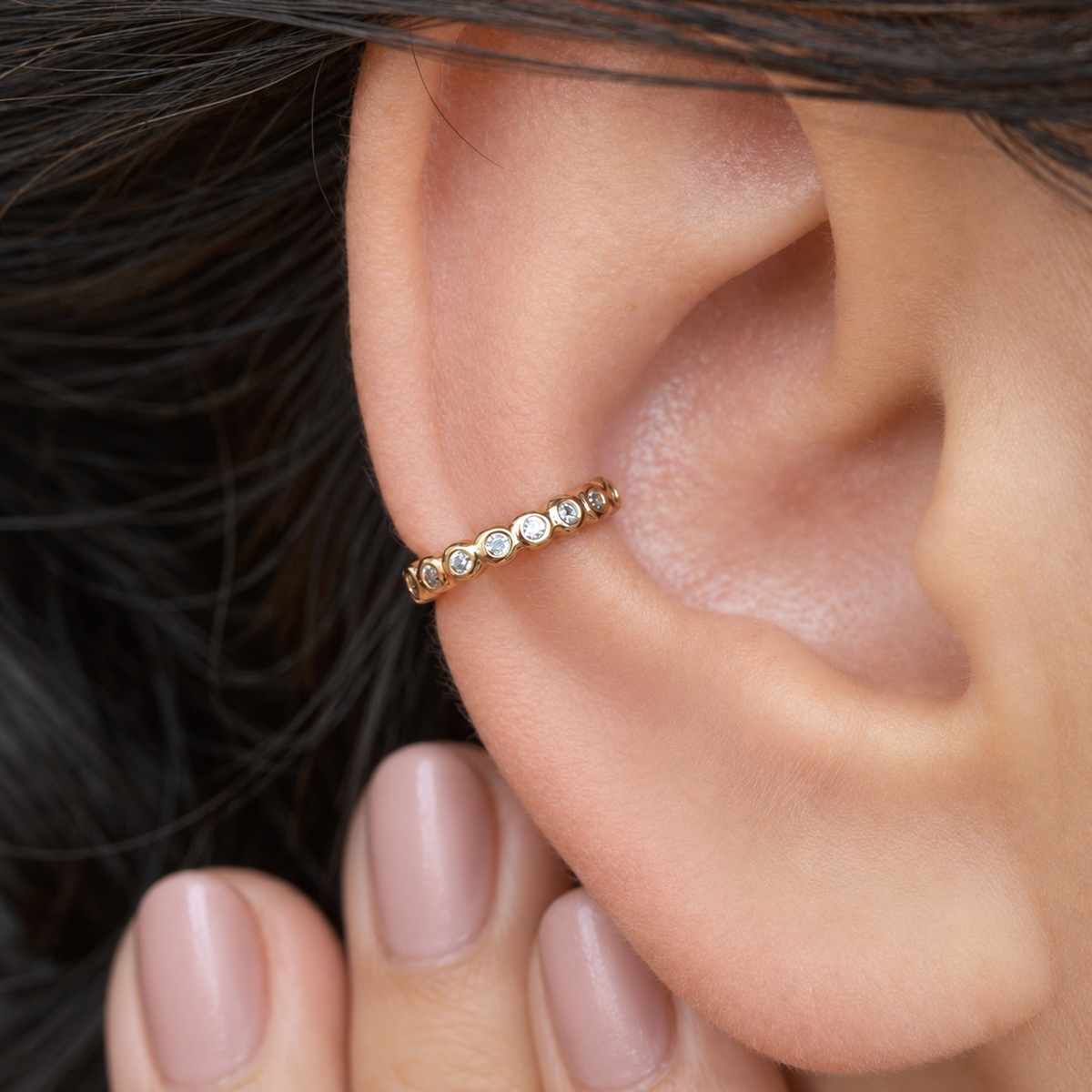 Mini Zircon Ear Cuff, Gold or Silver, Single