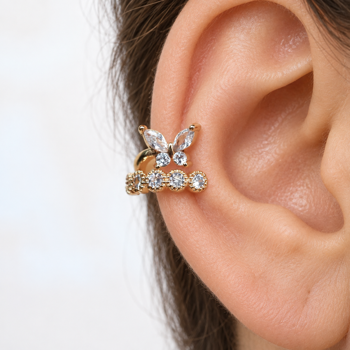 Butterfly Ear Cuff, Gold or Silver, Single