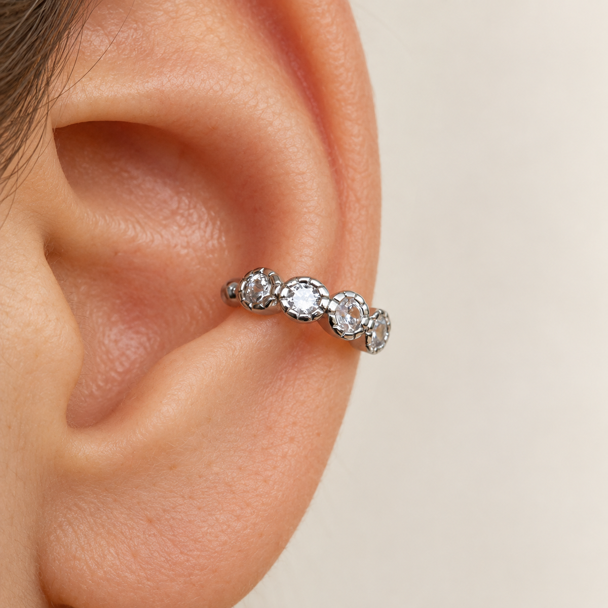 Zircon Ear Cuff, Gold or Silver, Single