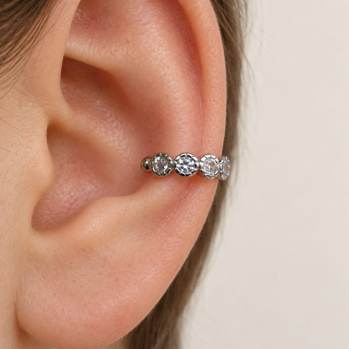 Zircon Ear Cuff, Gold or Silver, Single