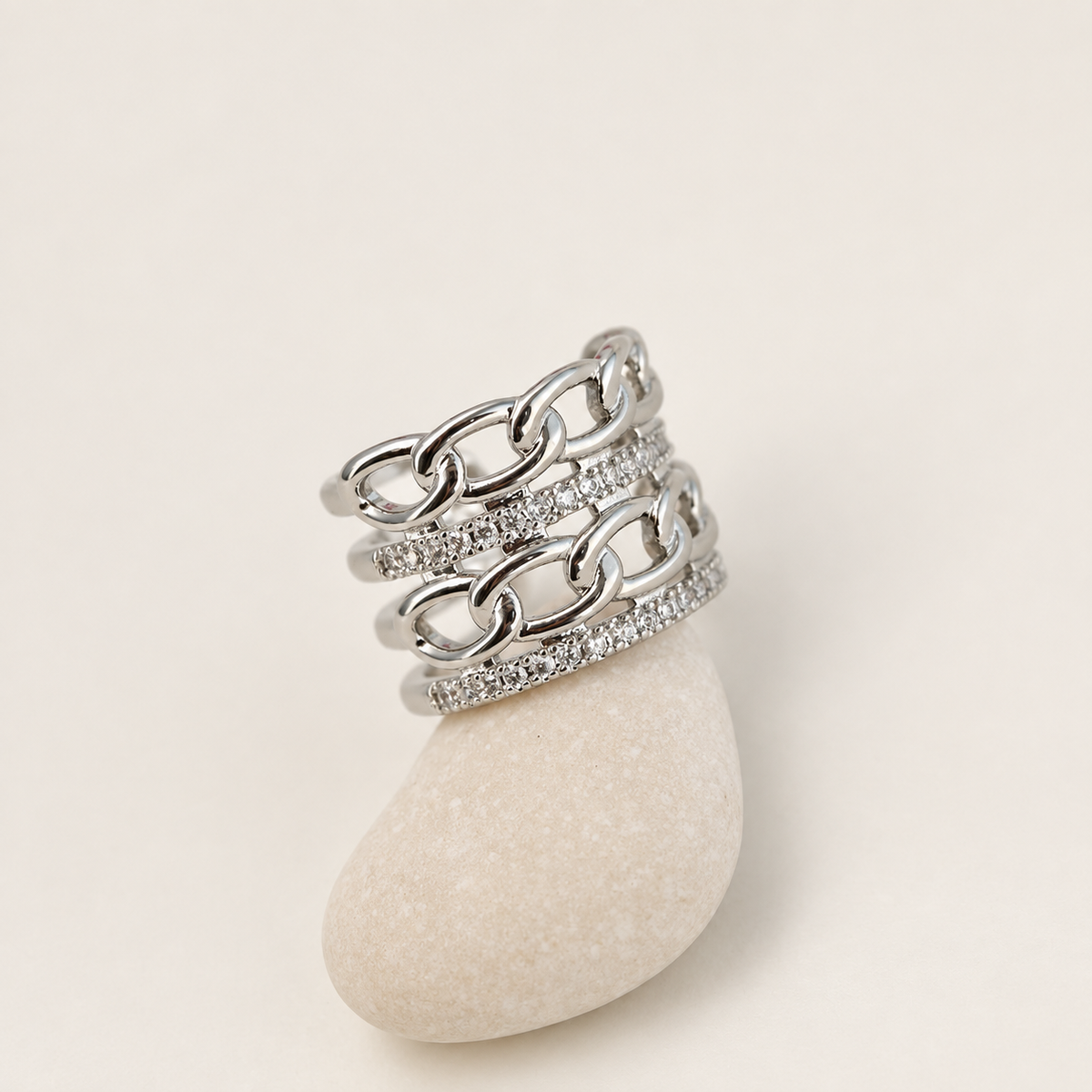 Chain Ear Cuff with Zircon Stones in Gold or Silver, Single - silver ear cuff