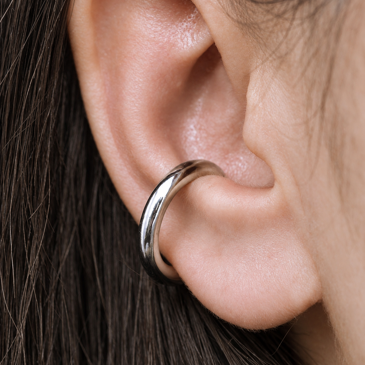 Large Curved Ear Cuff, Gold or Silver, Single