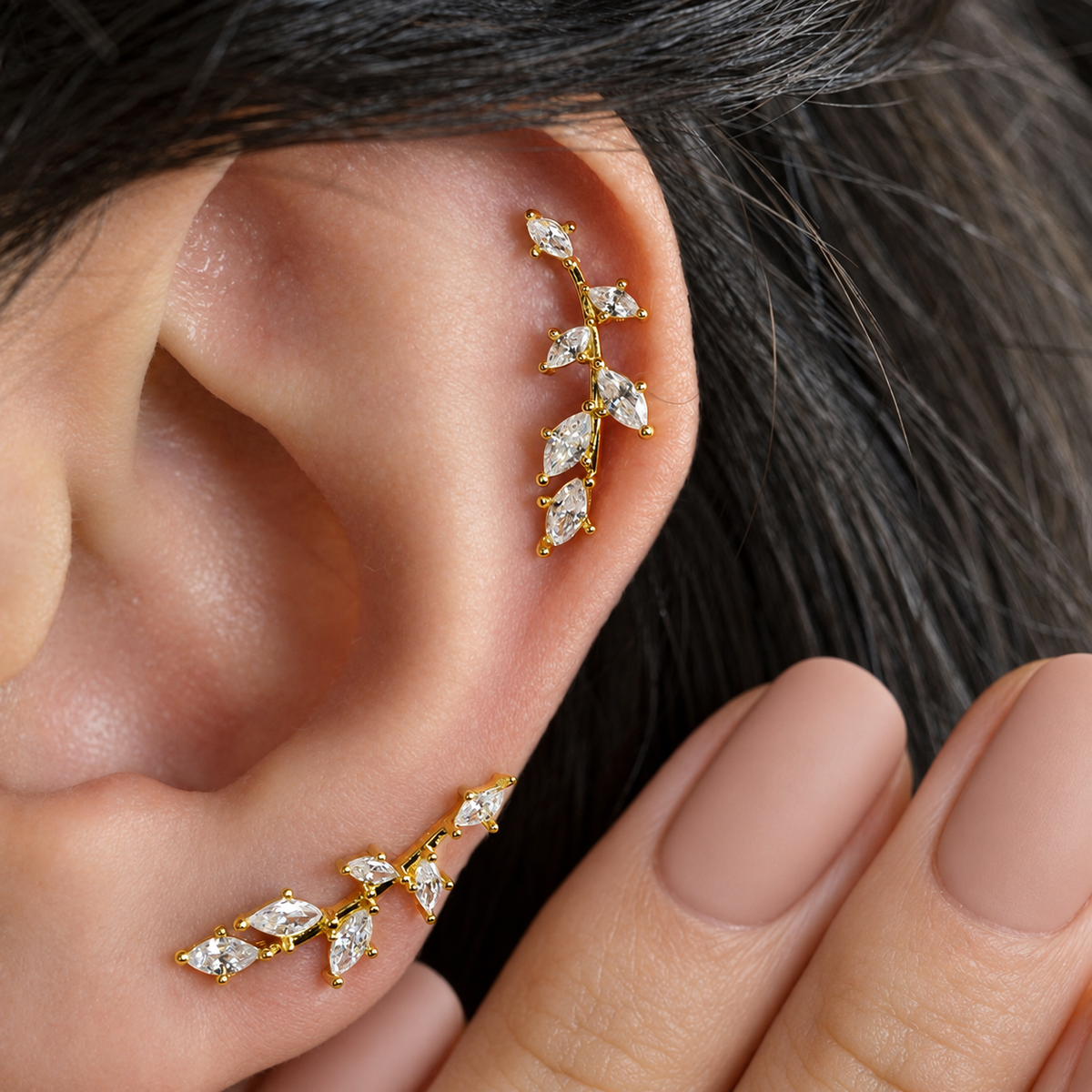 Branch Ear Cuff for Cartilage in Gold or Silver, Single