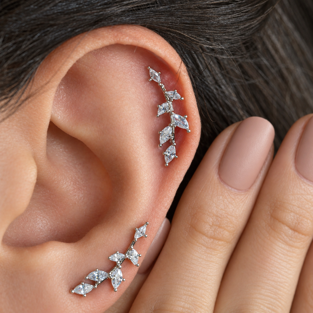 Branch Ear Cuff for Cartilage in Gold or Silver, Single