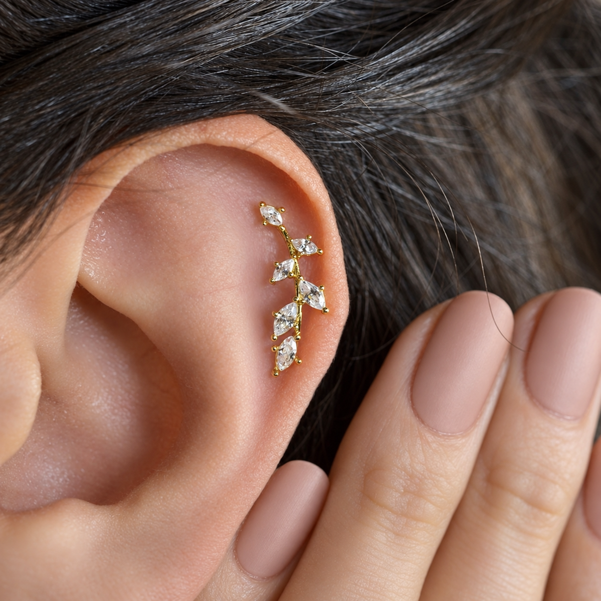 Branch Ear Cuff for Cartilage in Gold or Silver, Single