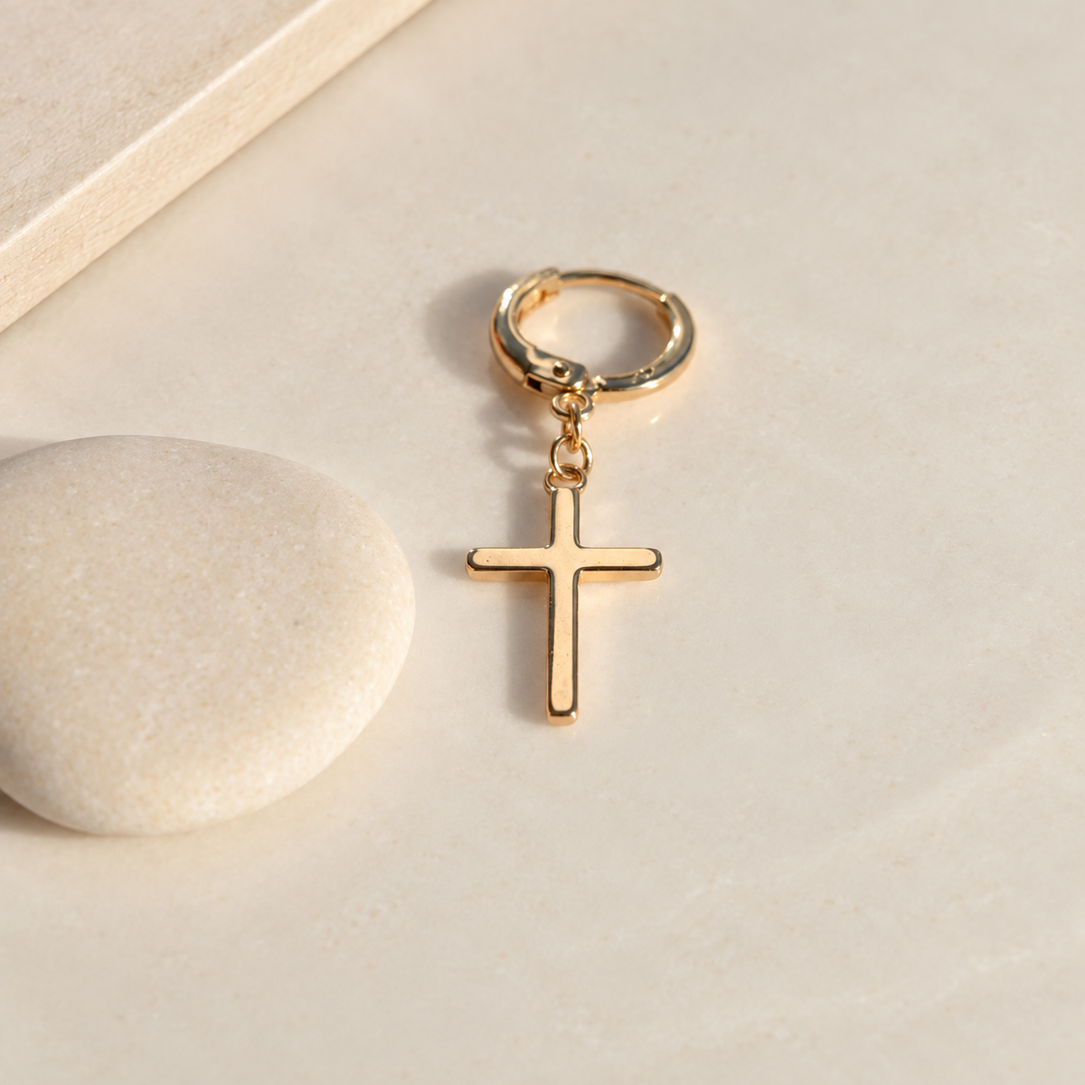 Gold cross dangle earring, product detail