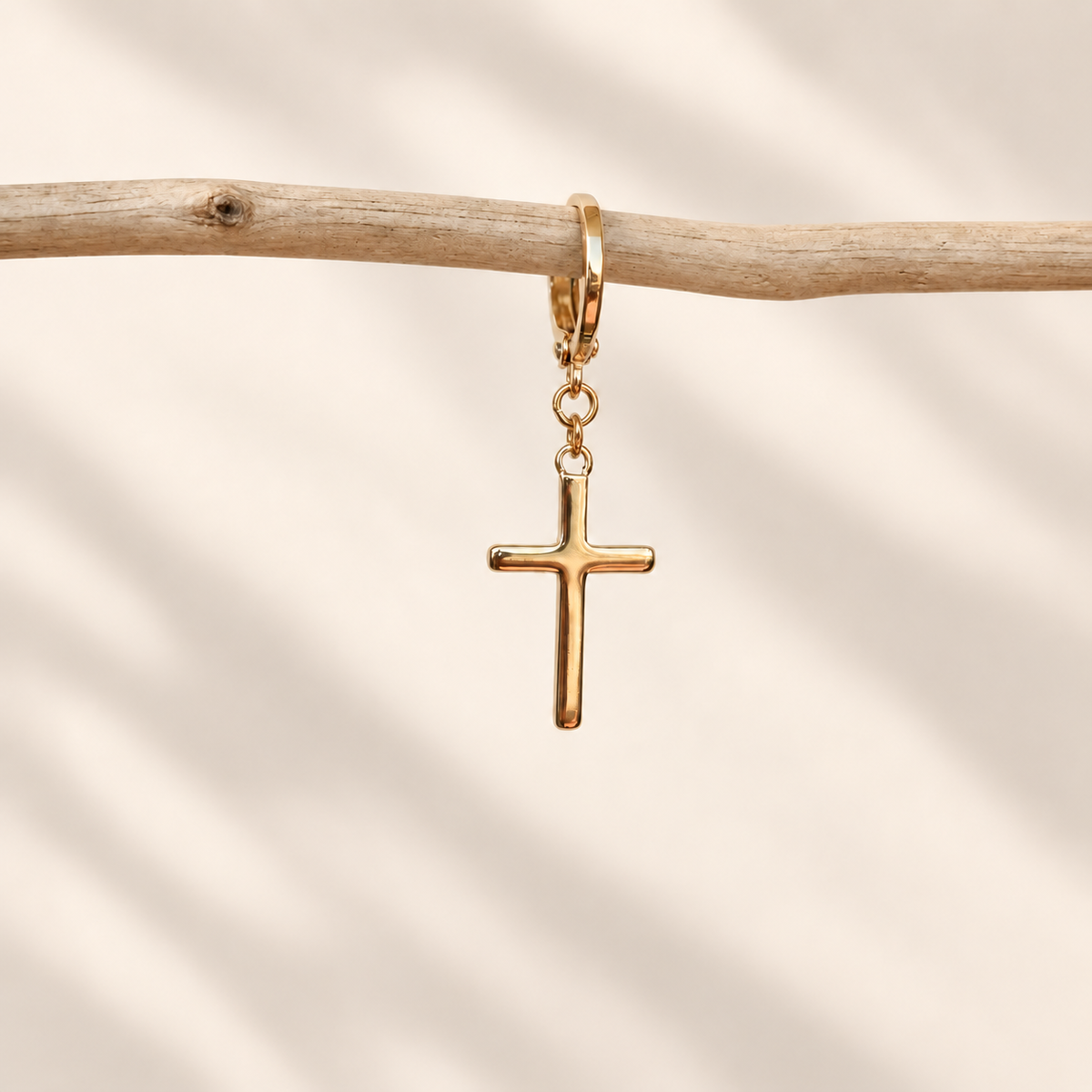 Gold cross dangle earring, product detail