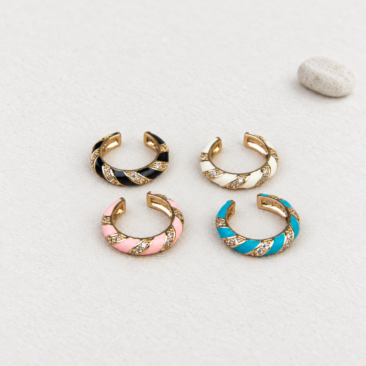 Black, white, pink and blue enamel ear cuff - colour options