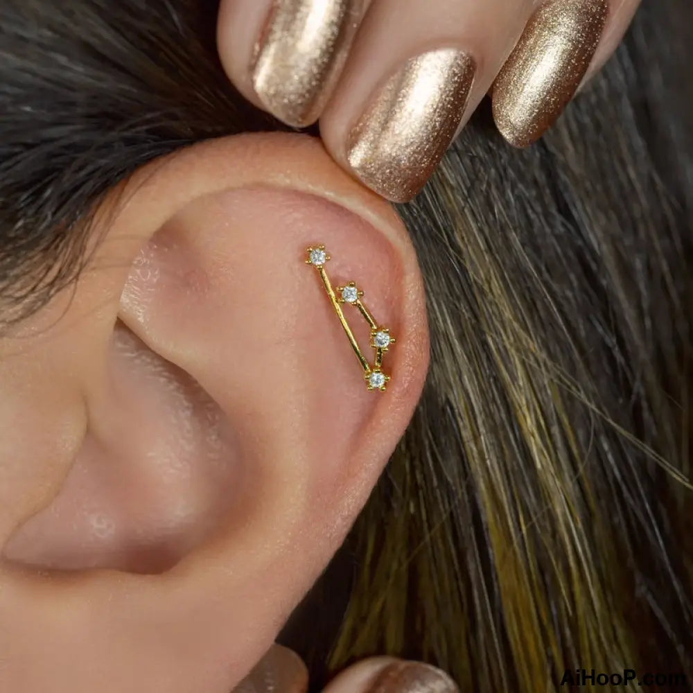 Zodiac Constellation Stud Earring for Helix & Lobe, Gold or Silver, Single
