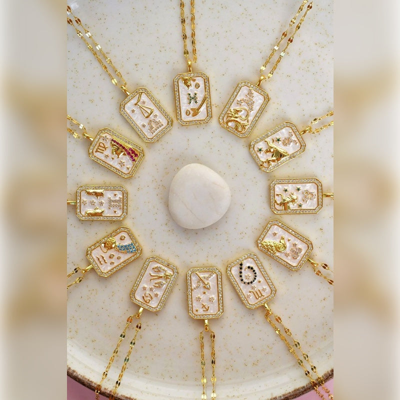 Zodiac Lariat Necklace in Gold or Silver, Stainless Steel, Single