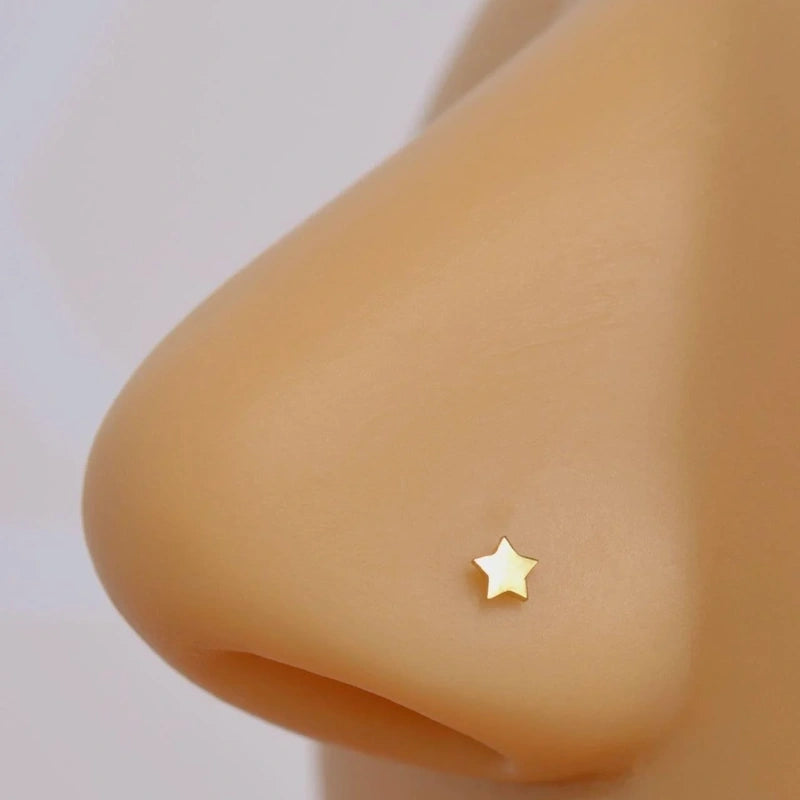 Bone Star Nose Stud in Gold or Silver, Stainless Steel, Pair