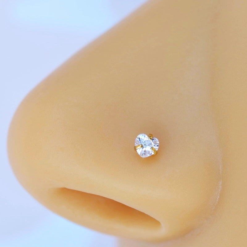 Heart Nose Stud in Gold or Silver, Stainless Steel, Single