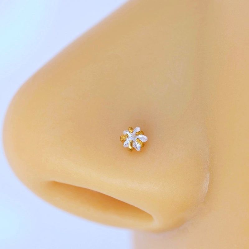 3mm Star Nose Stud in Gold or Silver, Stainless Steel, Single