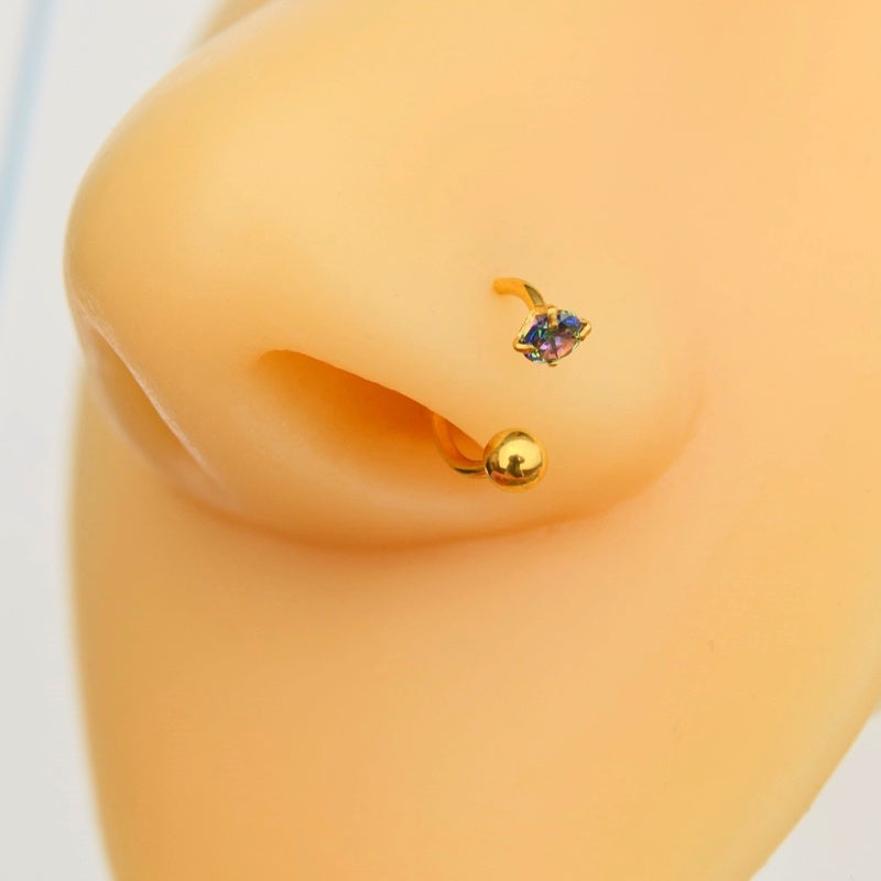 Zircon Nose Ring in Gold or Silver, Stainless Steel, Single