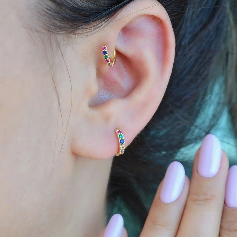 Gold or Silver Zircon Cartilage Hoop Earring for Helix & Tragus, Single