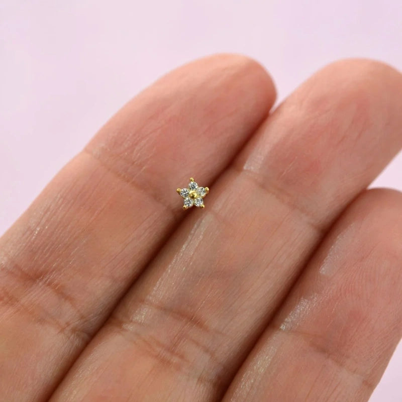 Bone Flower Nose Stud in Gold or Silver, 925 Sterling Silver, Pair