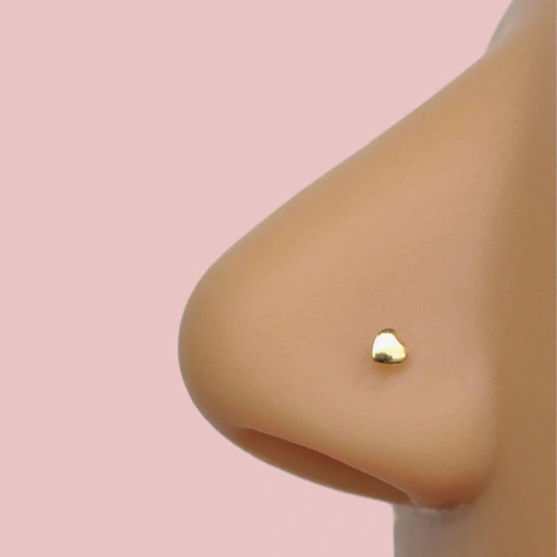 Heart Nose Stud in Gold or Silver, 925 Sterling Silver, Pair
