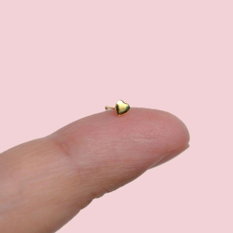 Heart Nose Stud in Gold or Silver, 925 Sterling Silver, Pair