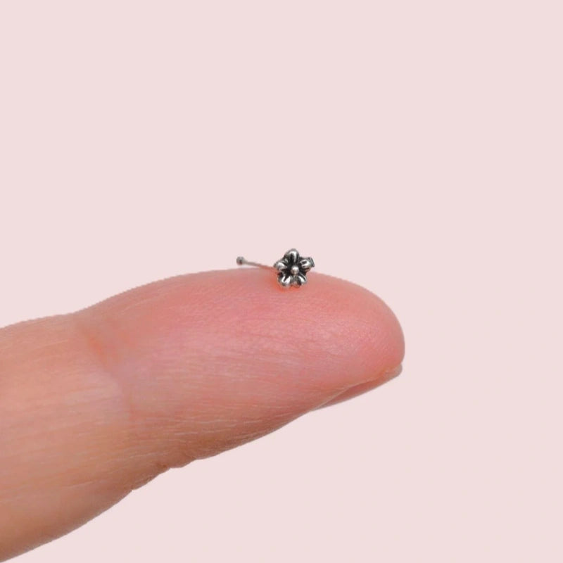 Flower Nose Stud, 7mm, Silver, 925 Sterling Silver, Single
