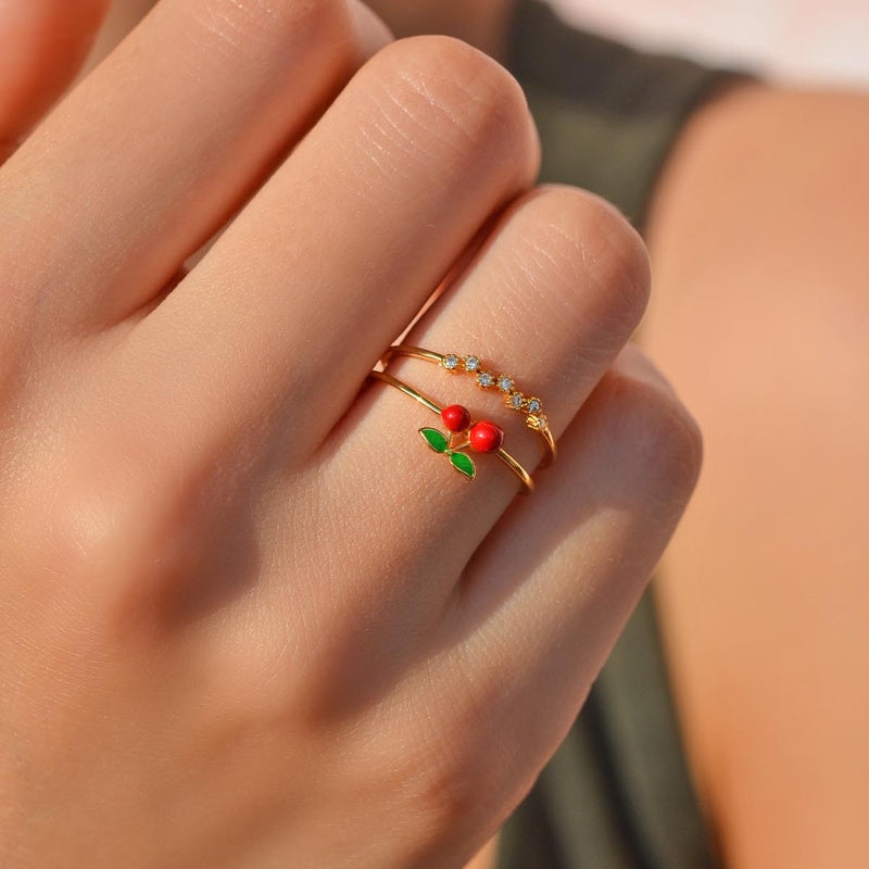 Cherry Adjustable Ring in Gold or Silver, Zircon Knuckle Ring, Single