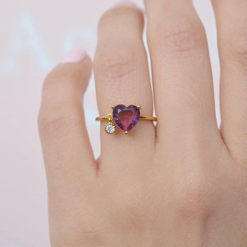 Heart Adjustable Ring, Knuckle Stacking Ring in Pink or Purple, Single