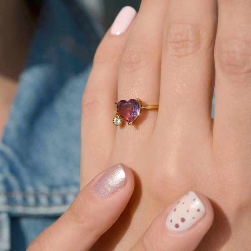 Heart Adjustable Ring, Knuckle Stacking Ring in Pink or Purple, Single