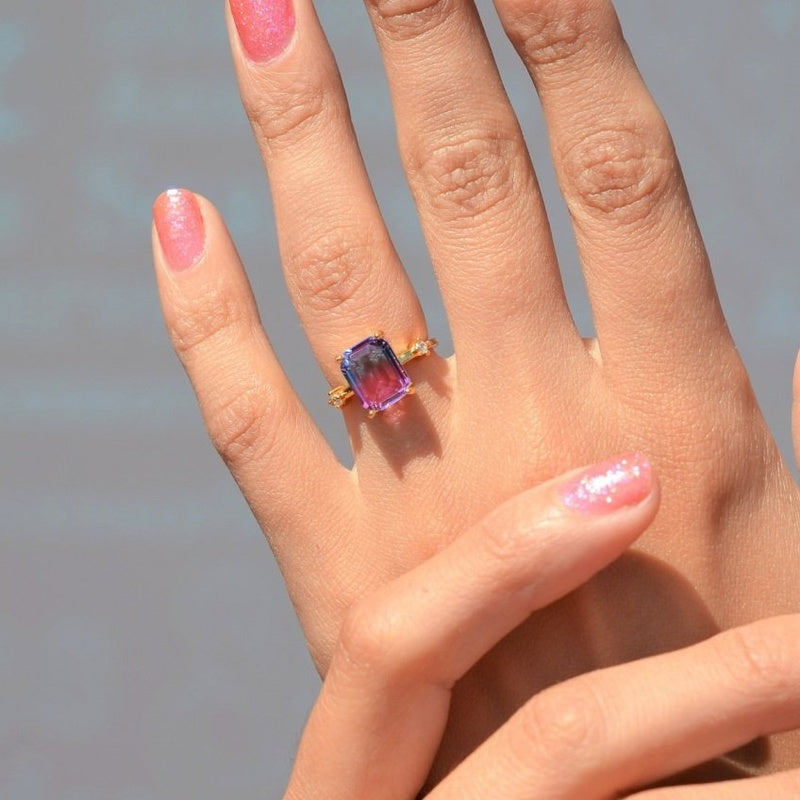 Purple Baguette Adjustable Ring, Single